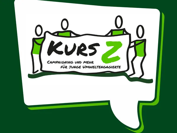 Logo des Kurs Z - im Hintergrund wissbegierige junge Menschen